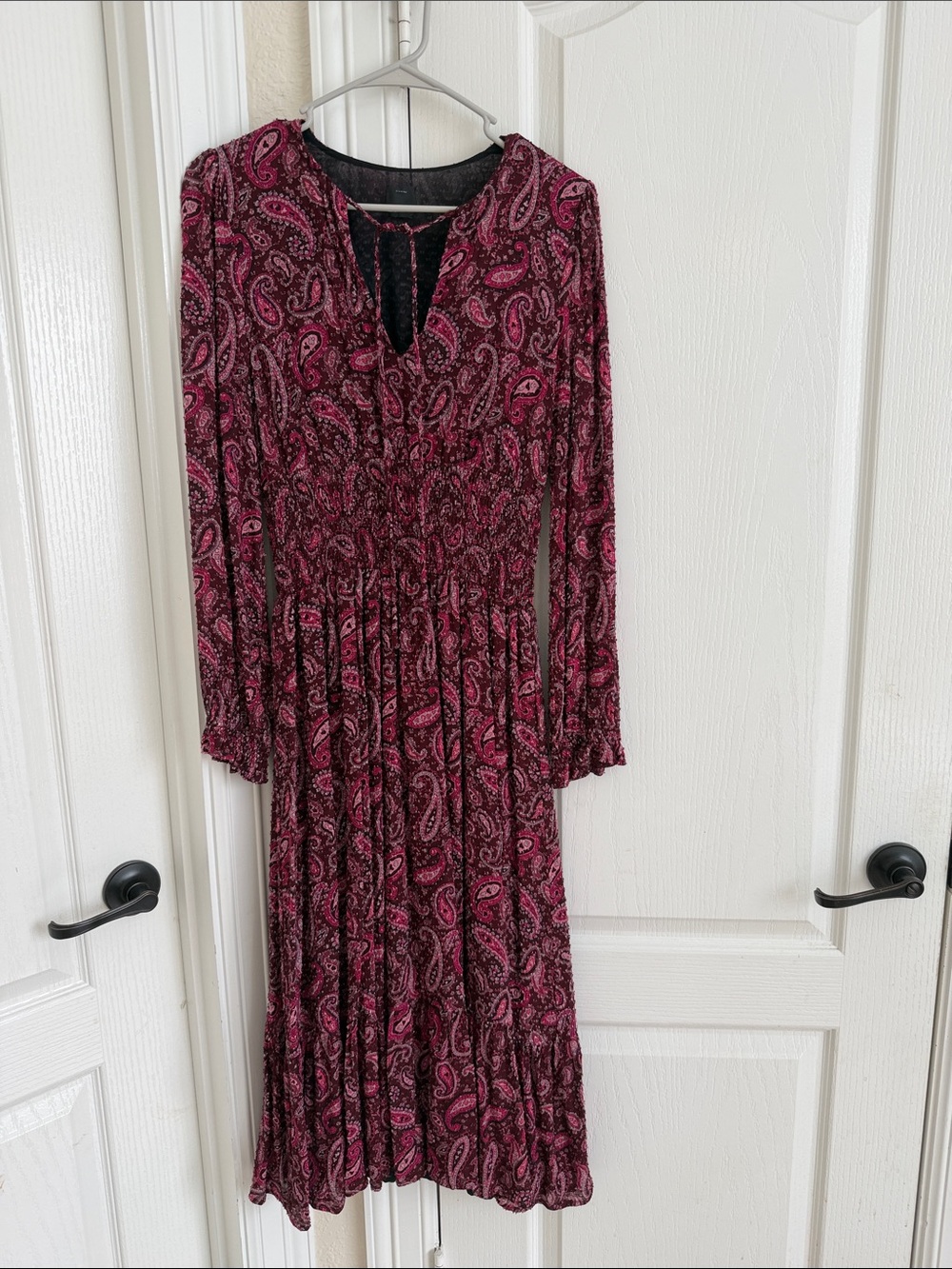 Pinko Burgundy Paisley Long Sleeve Midi Dress